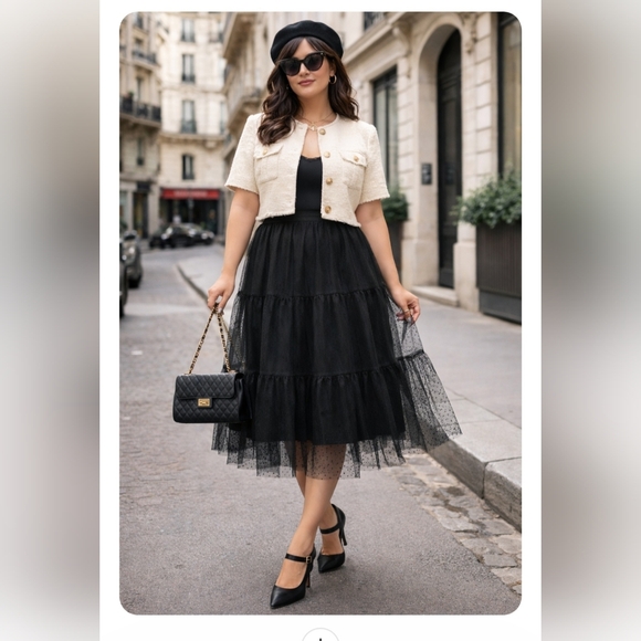 Scoop Black Polka Dot Tulle Midi Skirt XL NWT Parisian Chic! - Picture 7 of 7